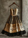 Retro Elegant Music Theme Irregular Stitching Dress 22ca
