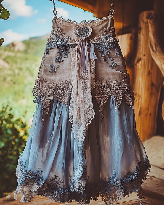 Summer Vacation Ruffle  Lace Patchwork Skirt 72a9