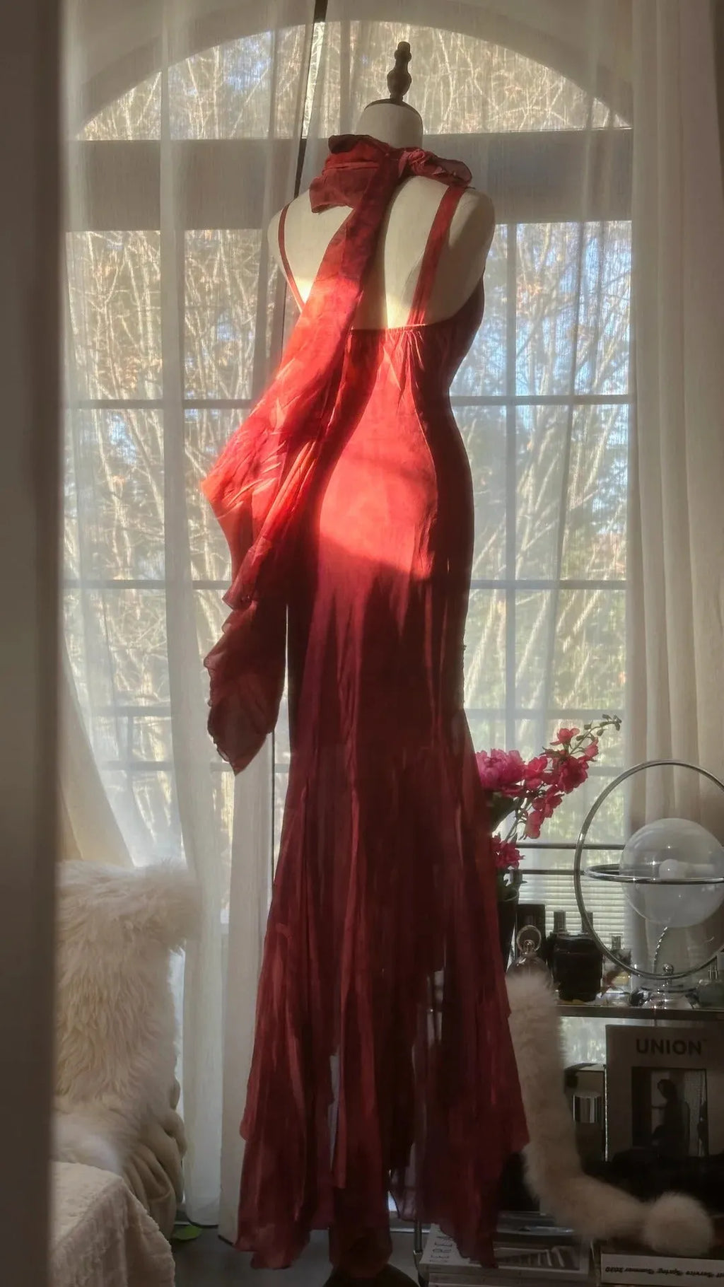 Vintage Evening Dresses, Burgundy Sleeveless Long Party Gowns  25523