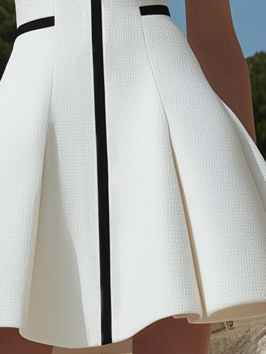 [24-hour shipping out]Women's White Zipper Design With Black Trim Dress