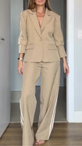 Khaki Striped Blazer Pants Set