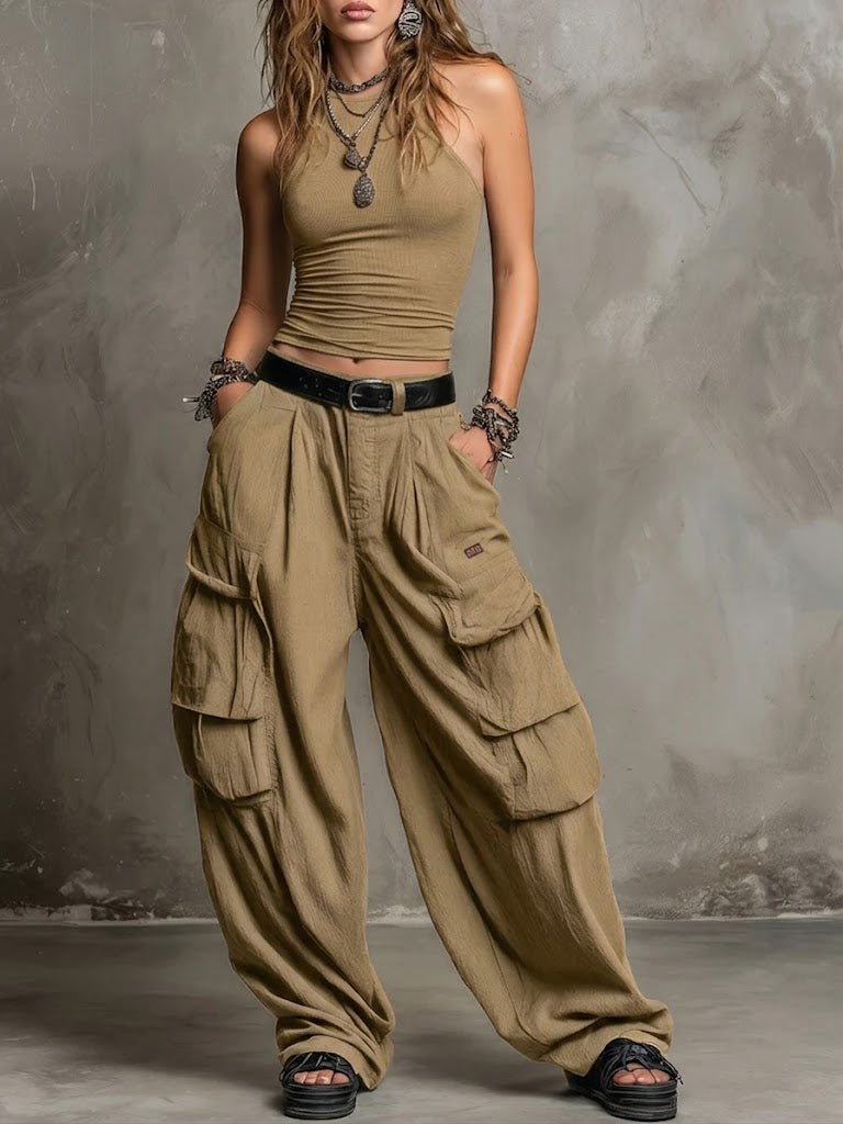 Casual & Cozy Cotton Vest and Cargo Pants Two-Piece Set