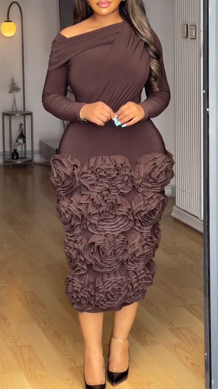 Women Round Neck Patchwork Flower Slim Fit Elegant Temperament Dress