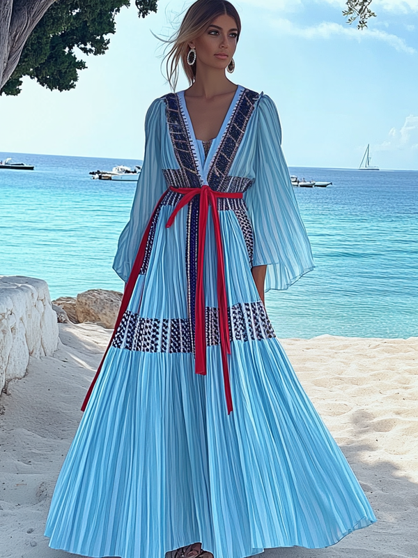 Summer vacation fashion elegant contrast color dress 2fa1