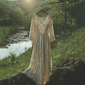Vintage  Lace Art Linen Maxi Dress