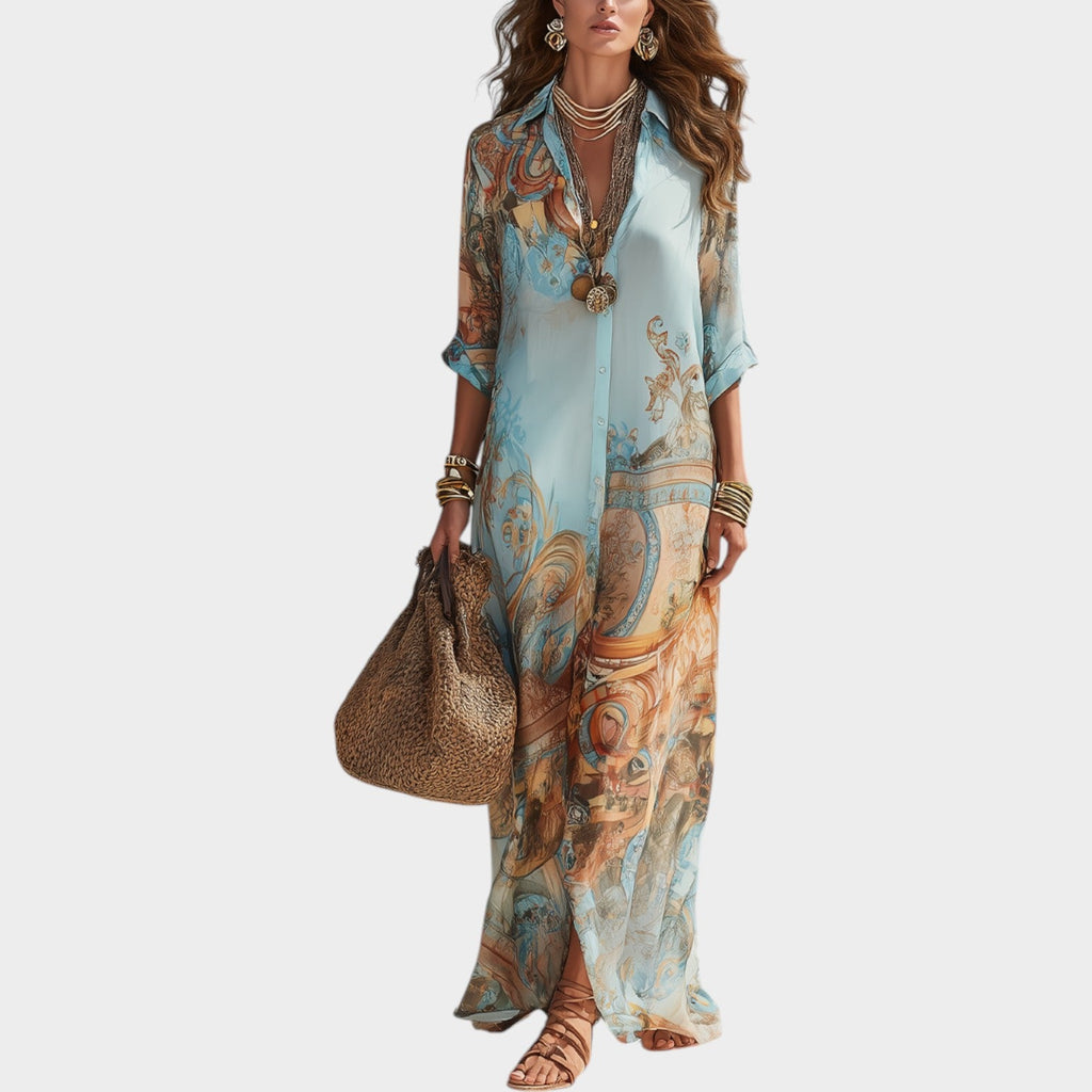 Vintage Muse Printed Maxi Dress