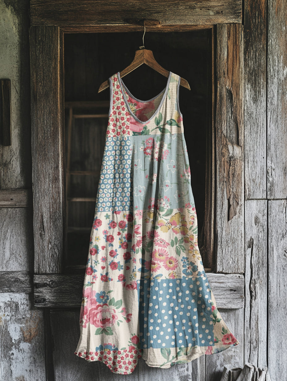 Women's Vintage Bohemian Floral Patch Dress