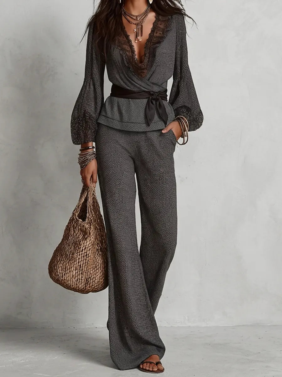 Smoky Grey Lace Bohemian Trouser Set