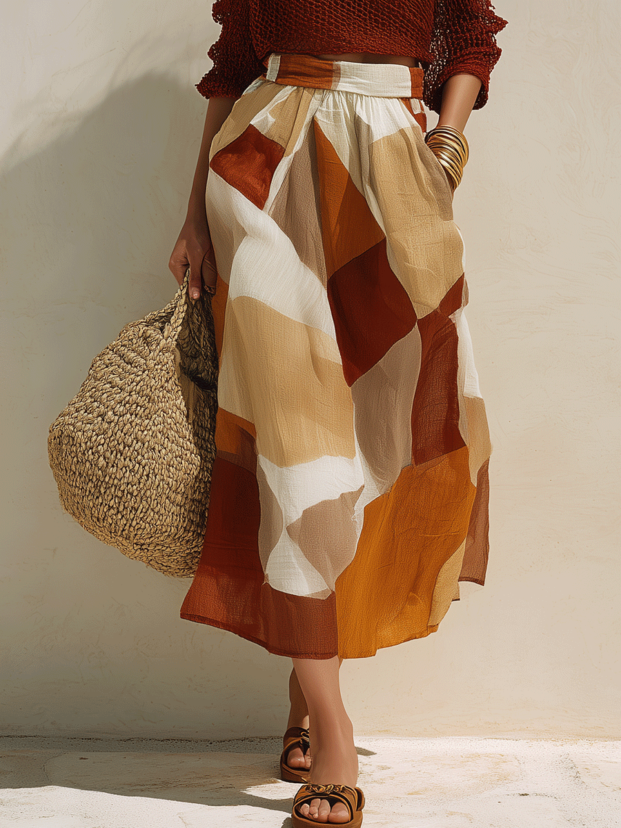 Bohemian Mesh Knit Rust Red Resort Off-Shoulder Midi Set