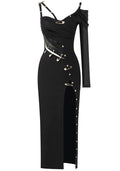 One Sleeve Safety Pin Detail Maxi Dress Black