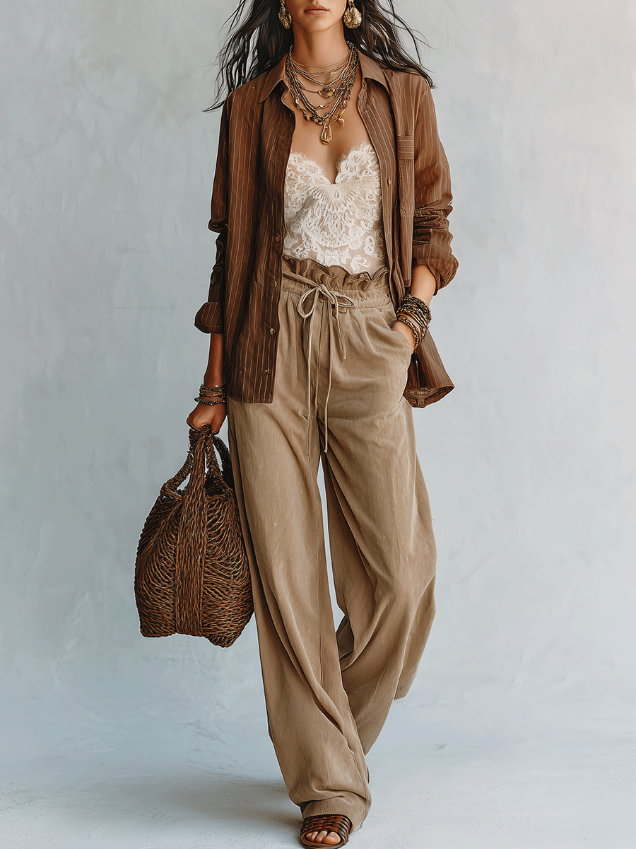 Elegant Vacation Natural Linen Wide-Leg Lounge Pants