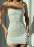 Thin Strap Square Neck Wavy Rhinestone Mini Bodycon Dress, White / Pink Sparkly Club Cocktail Party Gown
