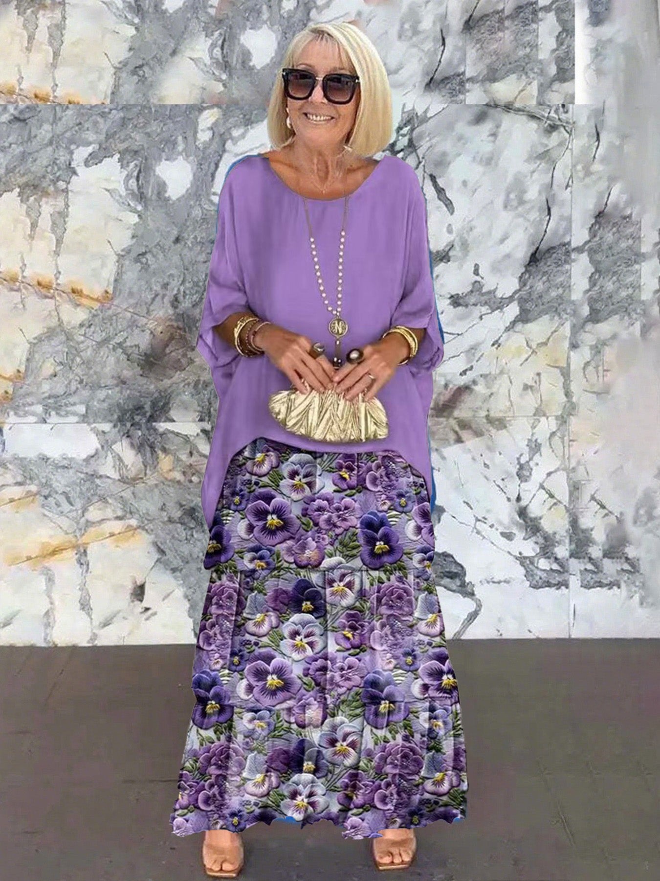 Solid Color Women's Gradient Clover Art Print Elegant Chiffon Cake Skirt