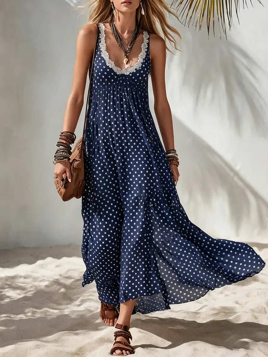 Women's Casual Vacation Style Sleeveless Polka Dot Dress