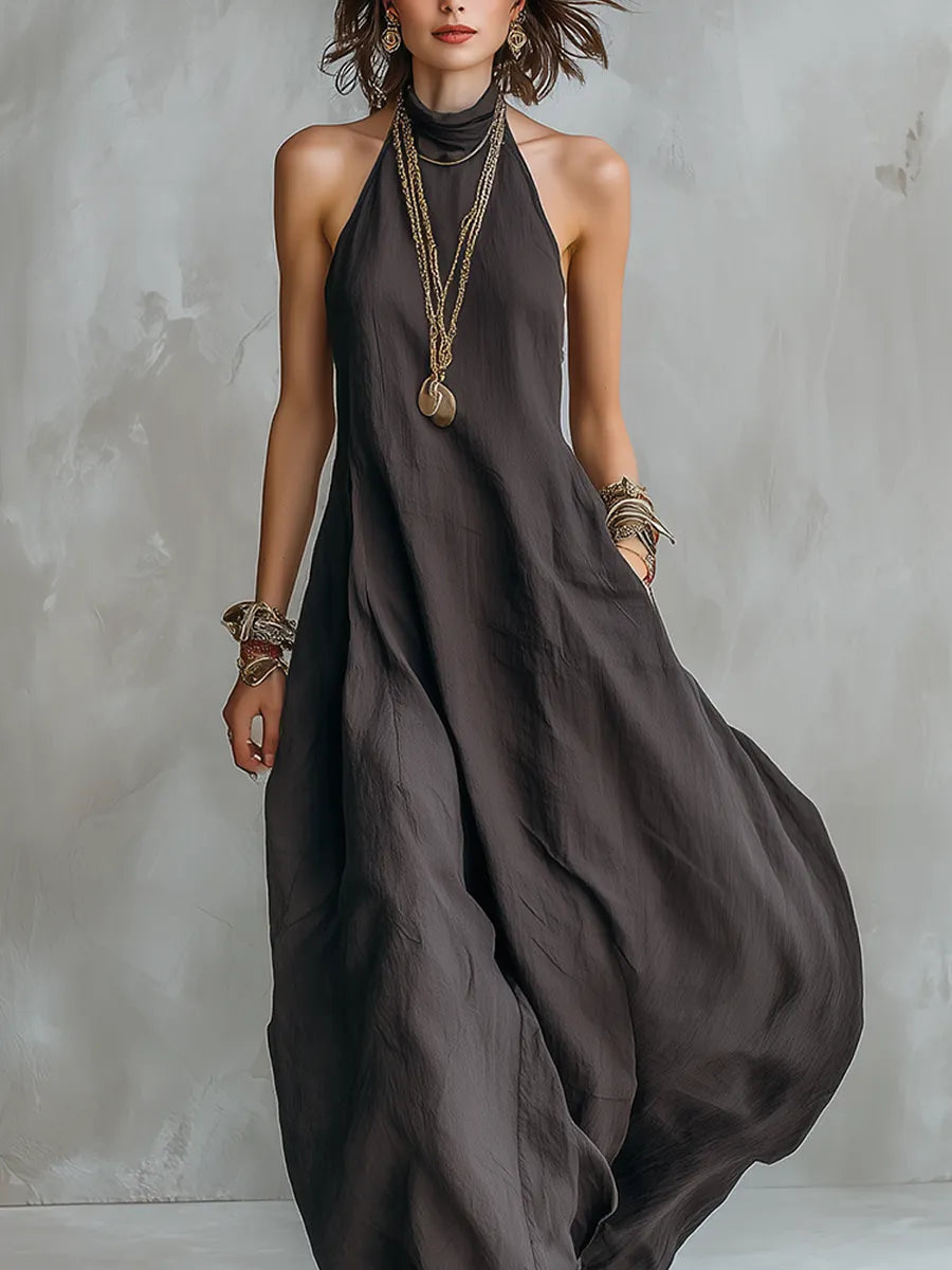 Charcoal Gray Bohemian Style Off The Shoulder Loose Maxi Dress