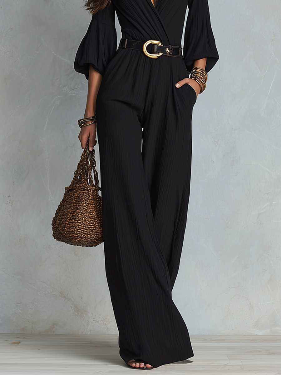Noir Goddess Wide-Leg Jumpsuit