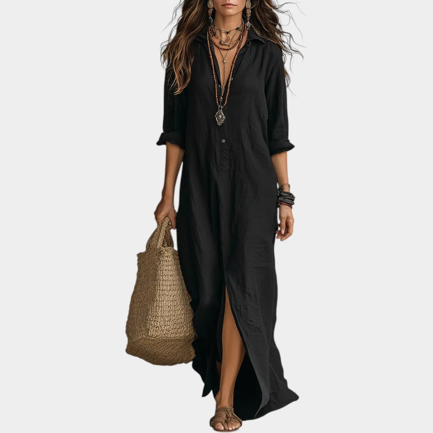 Flowy Button-Front Maxi Dress
