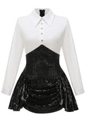 Long Sleeve Sequin Two Piece Dress Black White