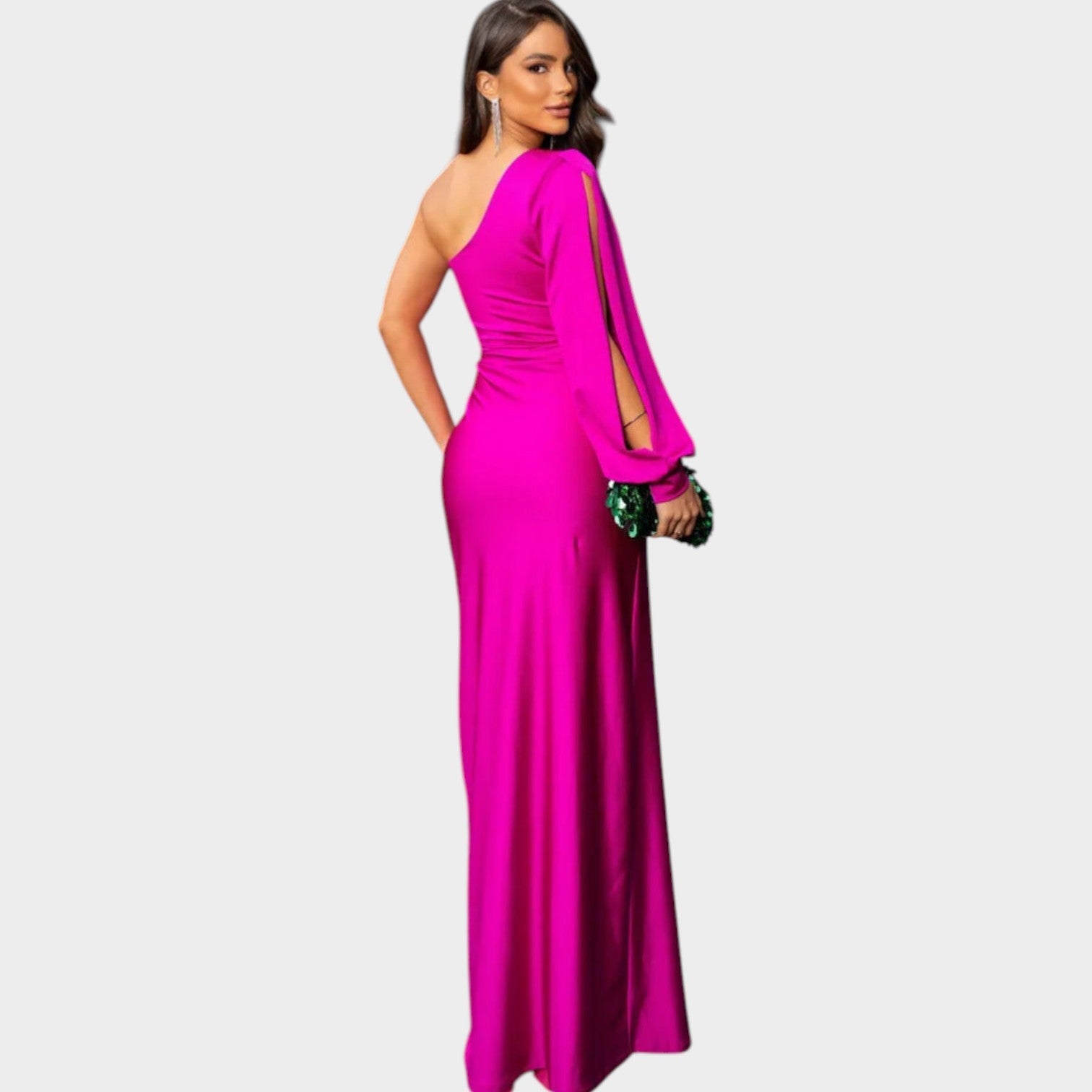 One-Shoulder Satin Evening Gown