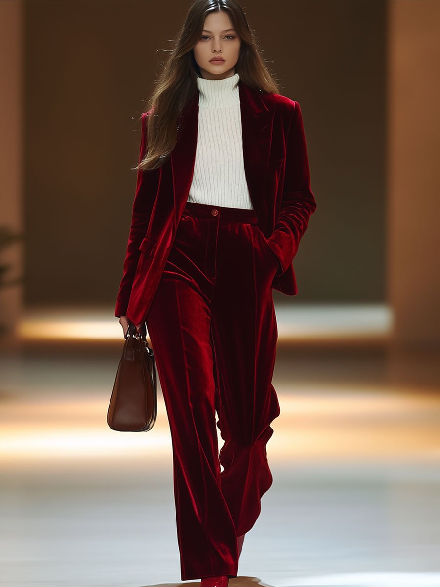 [24-hour shipping out]Casual Loose Retro Solid Color Velvet Pocket Suit Pants