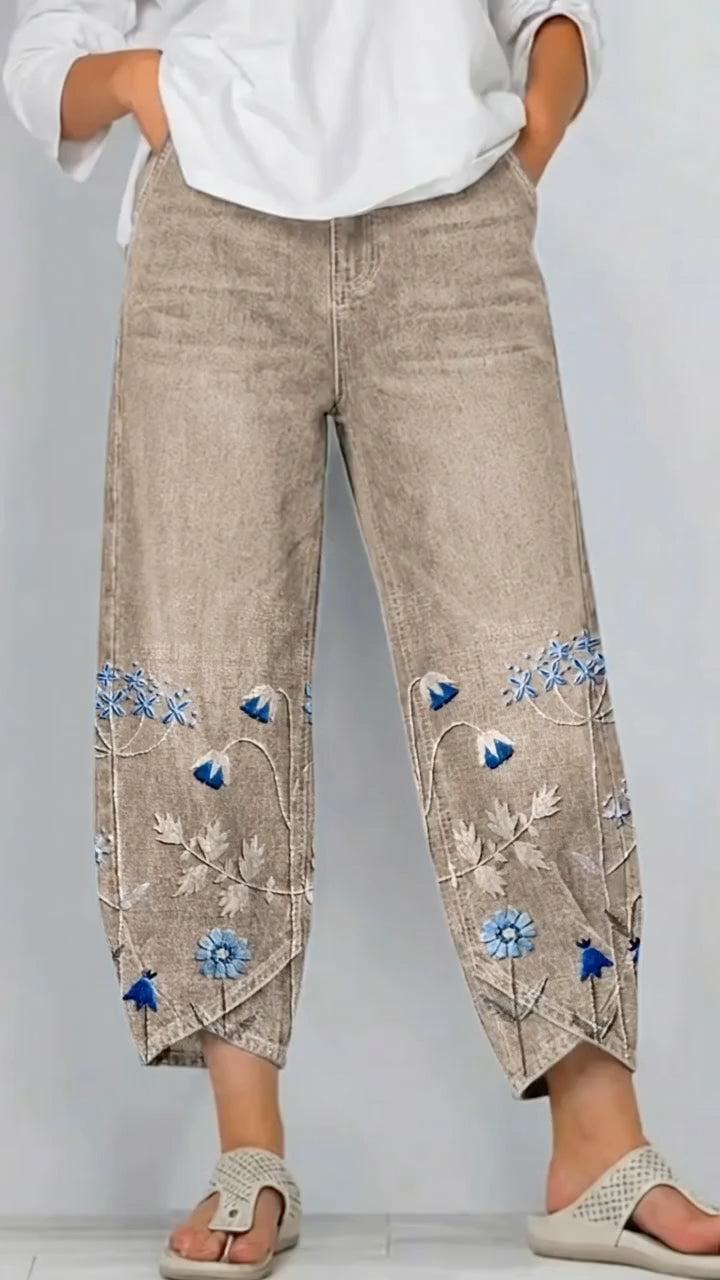 High Waist Cropped Wide Leg Denim Pants