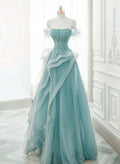 Off Shoulder Lace-up Formal Dress,Blue Birthday Dress Pretty Prom Dress    25026