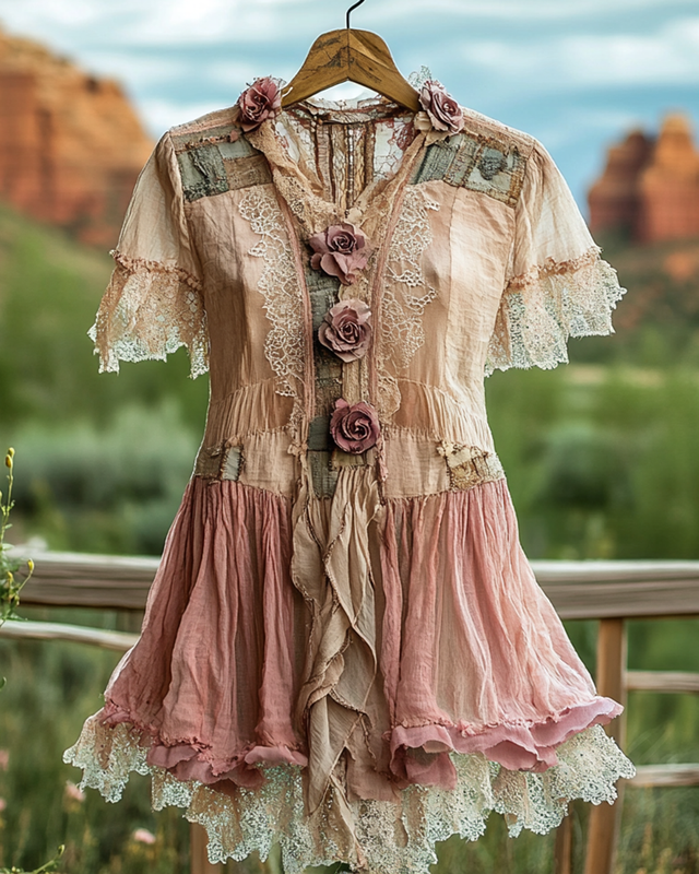 Summer Floral Lace Patchwork Shirt 9a5d