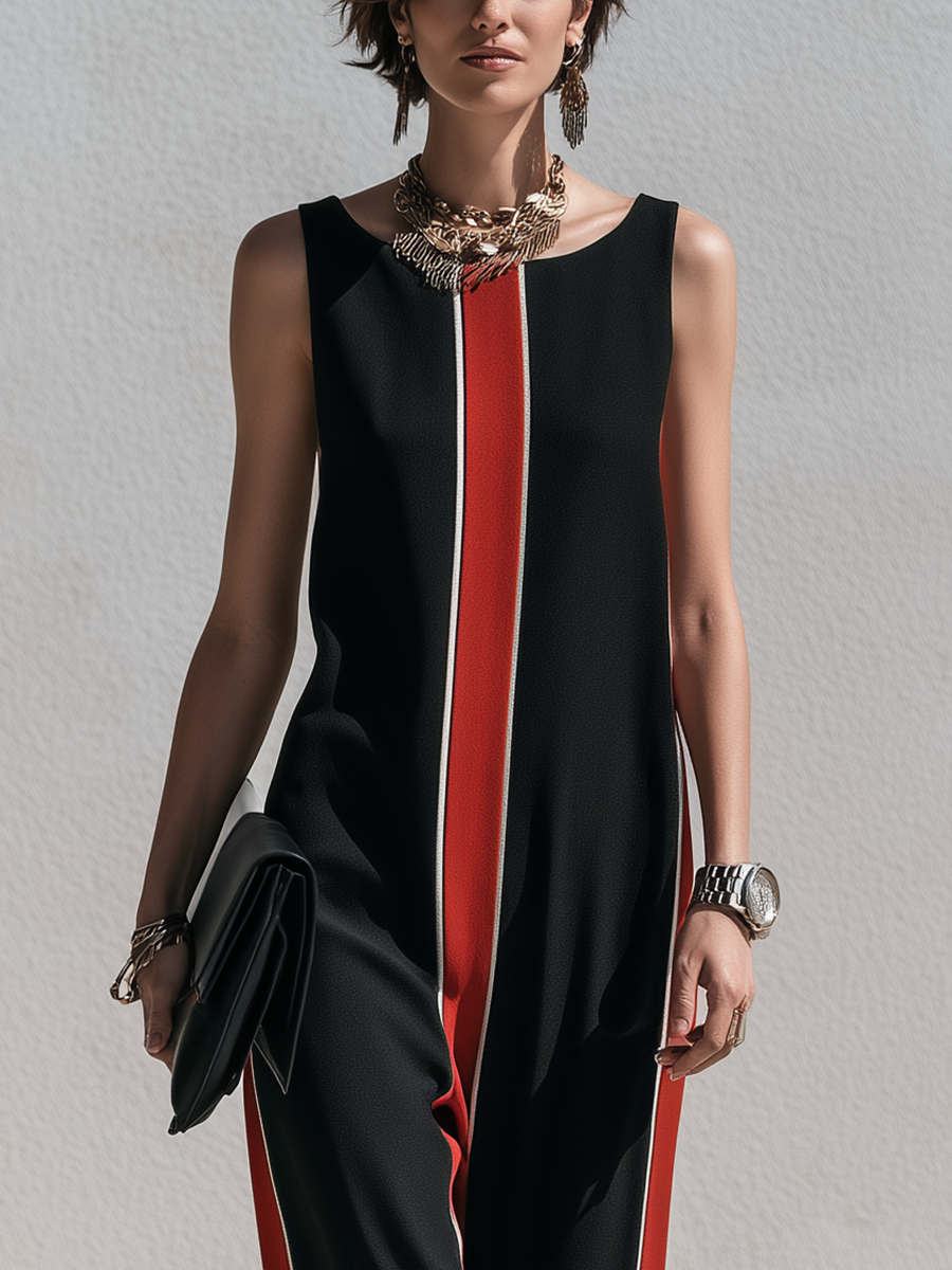 Elegant Color Blocked Striped Jumpsuit