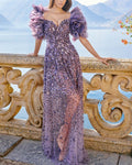 Women's Short Sleeve Mesh Sequin Dress - 01
