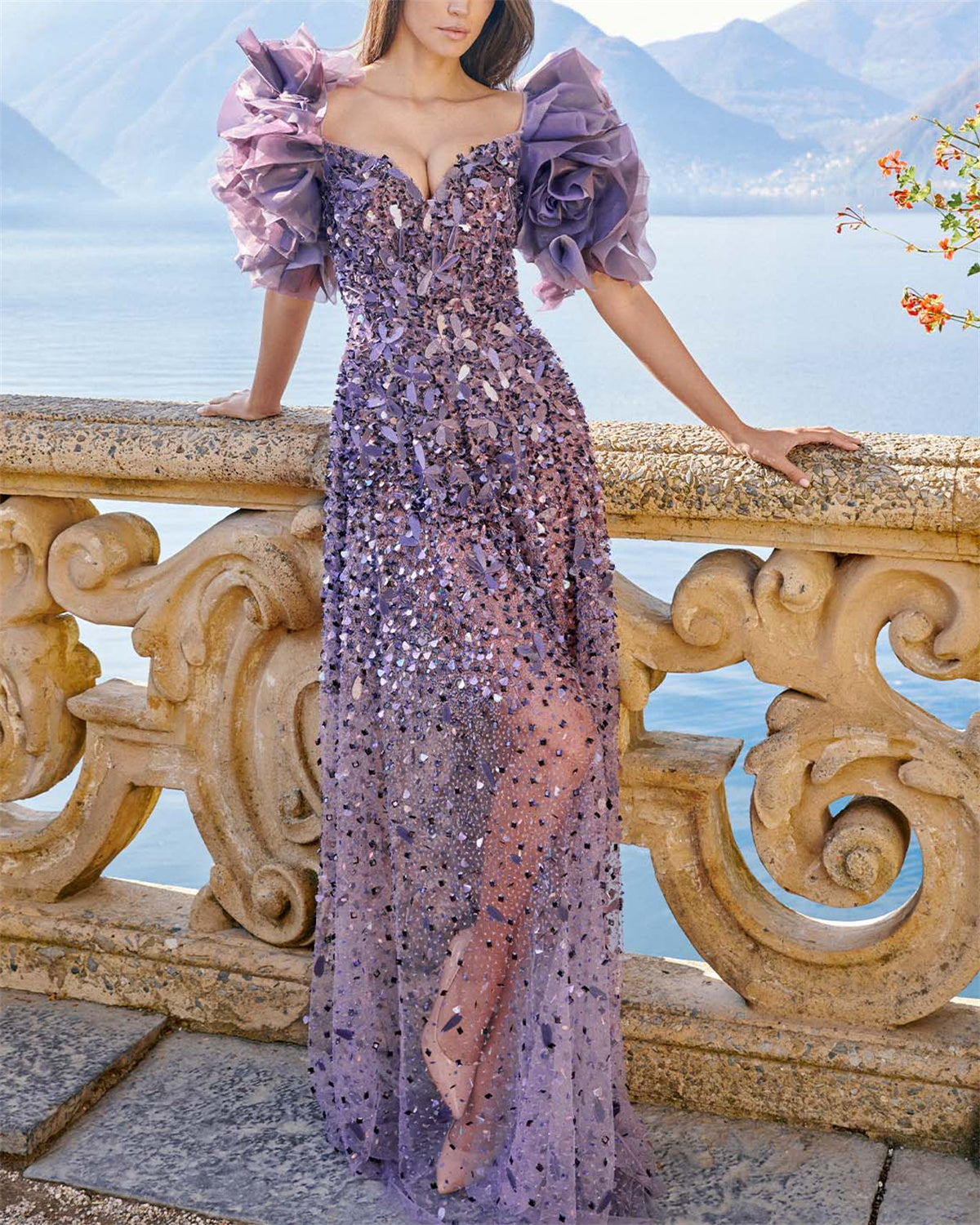 Women's Short Sleeve Mesh Sequin Dress - 01