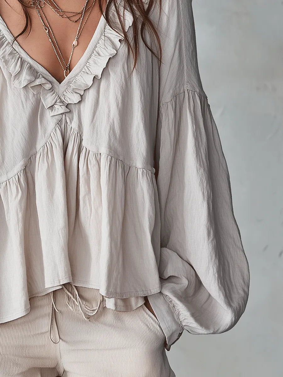 Airy Vintage-Inspired Ruffle Soft Ruffle Bohemian Blouse