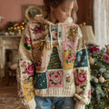 Women's Christmas Tree And Floral Pattern Knitted Hooded Sweater