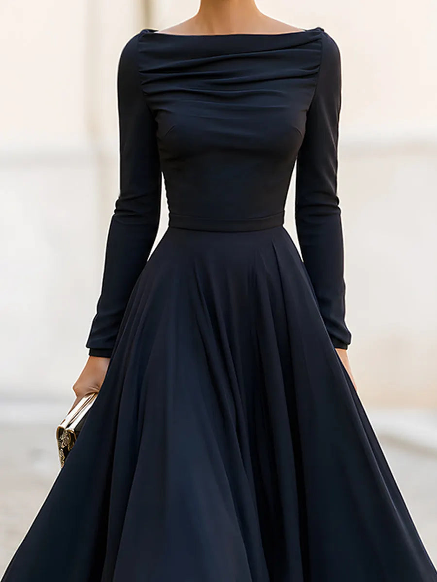 Draped Bateau Neck High-Low Maxi Dress