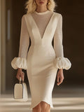 [24-hour shipping out]Elegant Classic Splicing Mesh Puff Sleeve Midi Dress