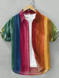 Men's Multicolor Striped Linen Blend Boho Shirt