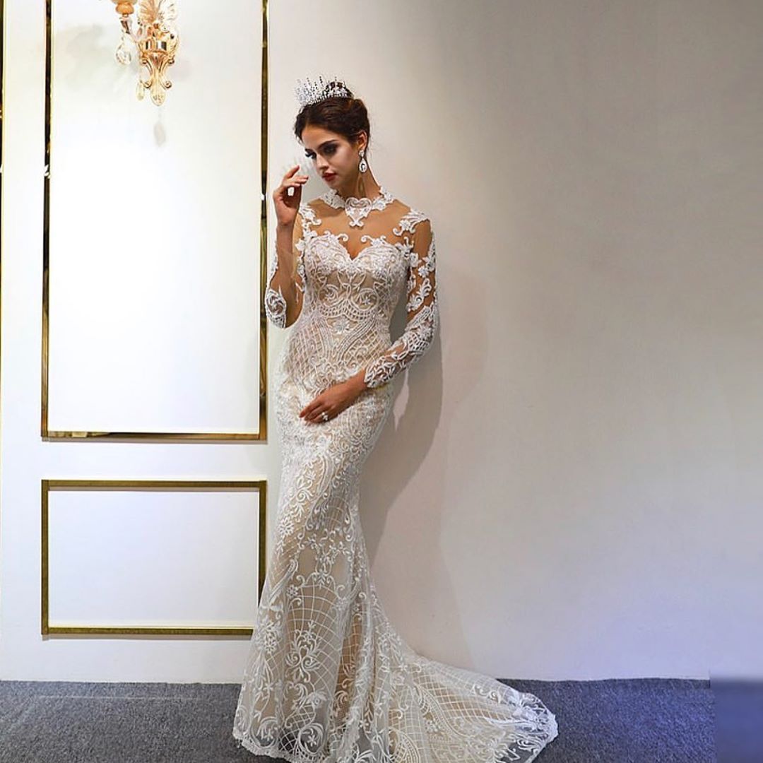 Daisda Gorgeous A-Line Sweetheart Long Sleeves Floor-length Wedding Dress With Appliques Lace