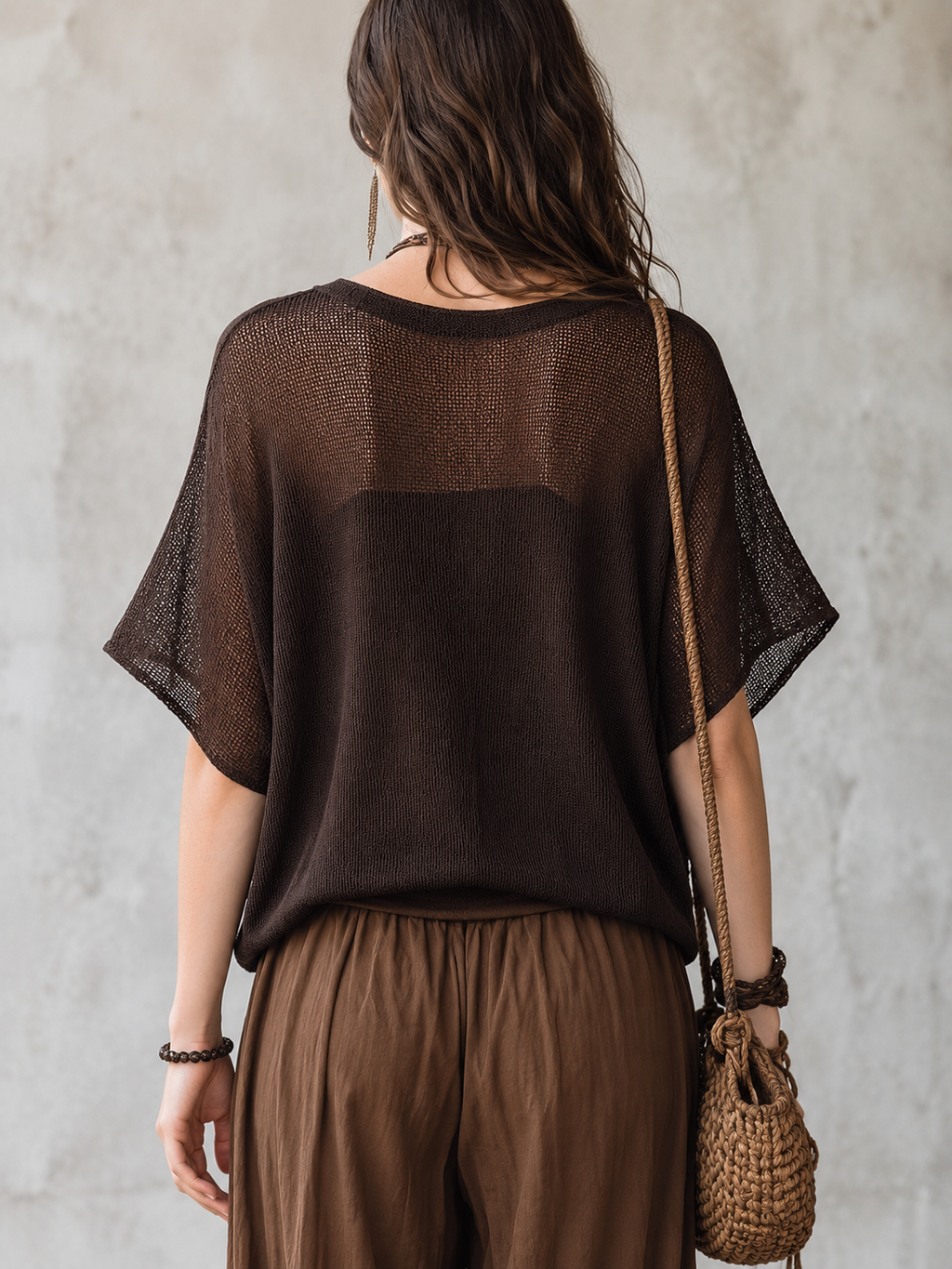 Effortless Coastal Elegance Mesh  Button-Front Boho Henley Top