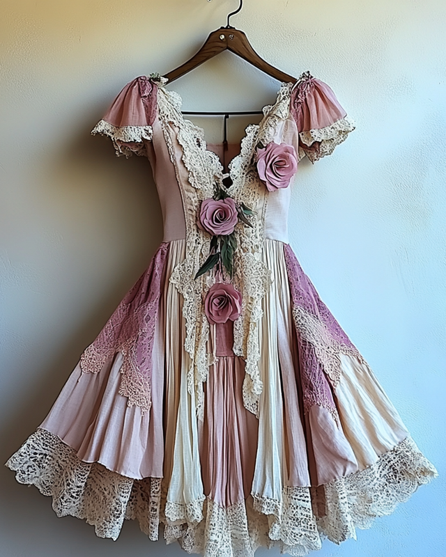 Summer Vacation Irregular Lace Patchwork Dress 233b
