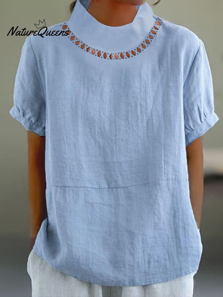 Solid Color Cotton And Linen Top