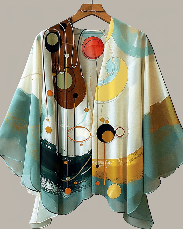 Summer vacation retro fun print chiffon cardigan e53a