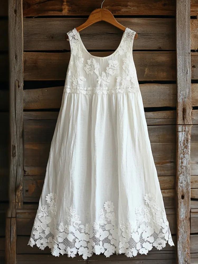 Vintage Floral Lace Art Linen Tank Dress