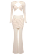 Long Sleeve Draped Two Piece Jumpsuit Nude
