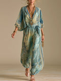 Turquoise Baroque Print Jumpsuit