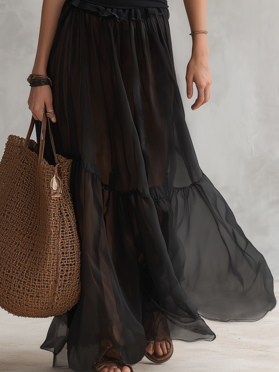Minimal Henley And Sheer Maxi Dress