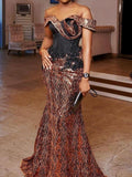 Off-The-Shoulder Floral Printed Bandage Split-Joint Maxi Dress