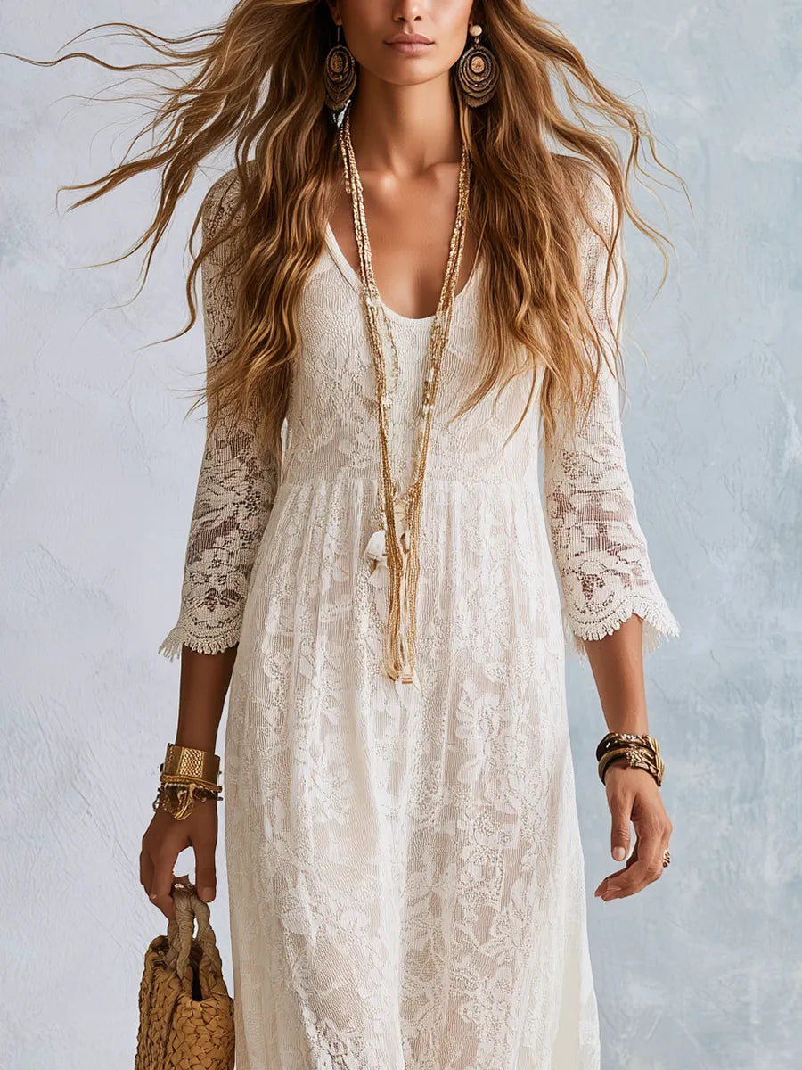 Bohemian Style Lace Flowing Long Dress