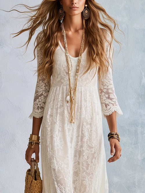 Bohemian Style Lace Flowing Long Dress