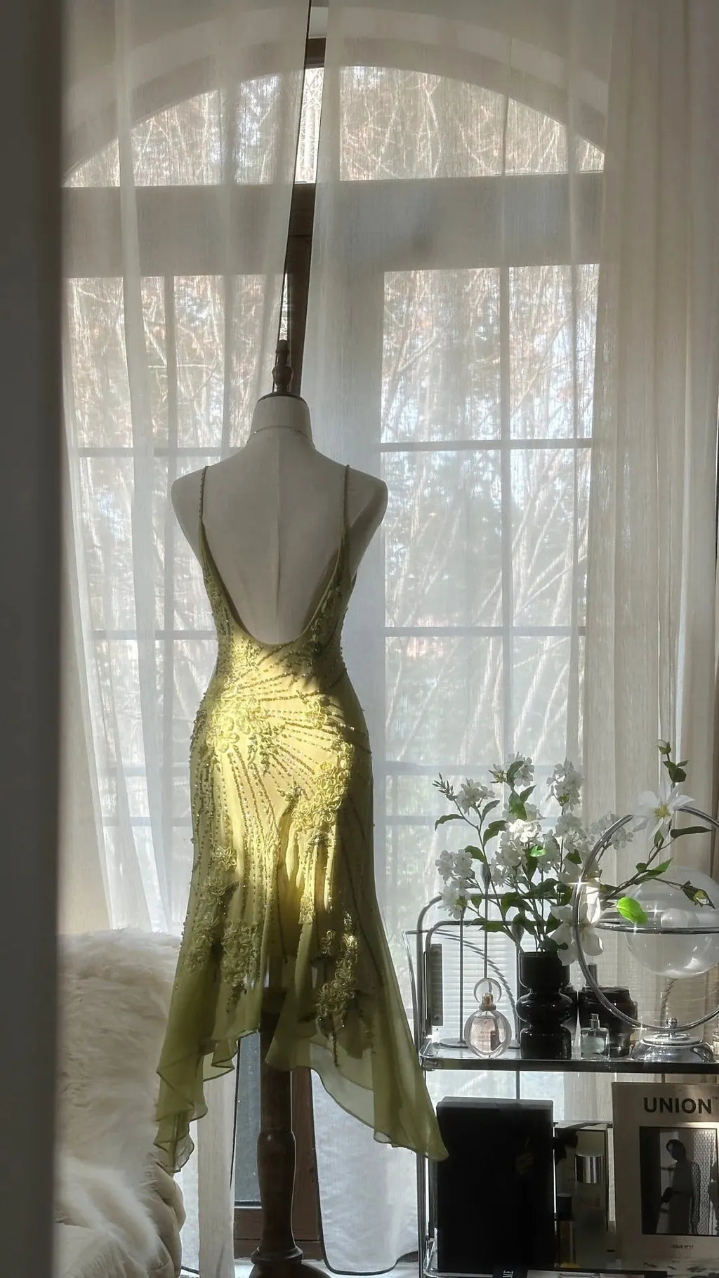 Green Romantic Fashion Elegant Delicate Floral Appliqu ̈¦ Beaded Spaetti Straps Midi/Short Chiffon Ruffle Ball Gown Evening Gown Party Gown 4060