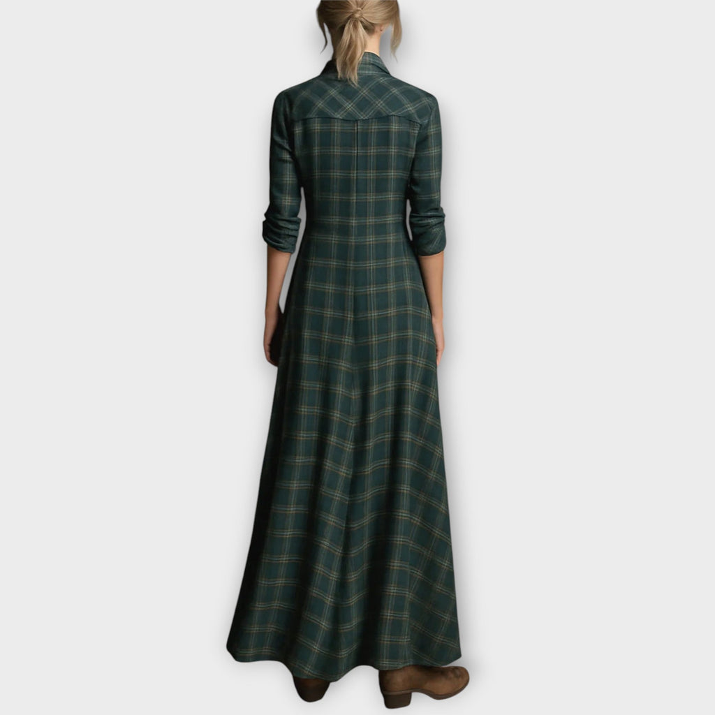 Plaid Button-Down Maxi Shirt Dress