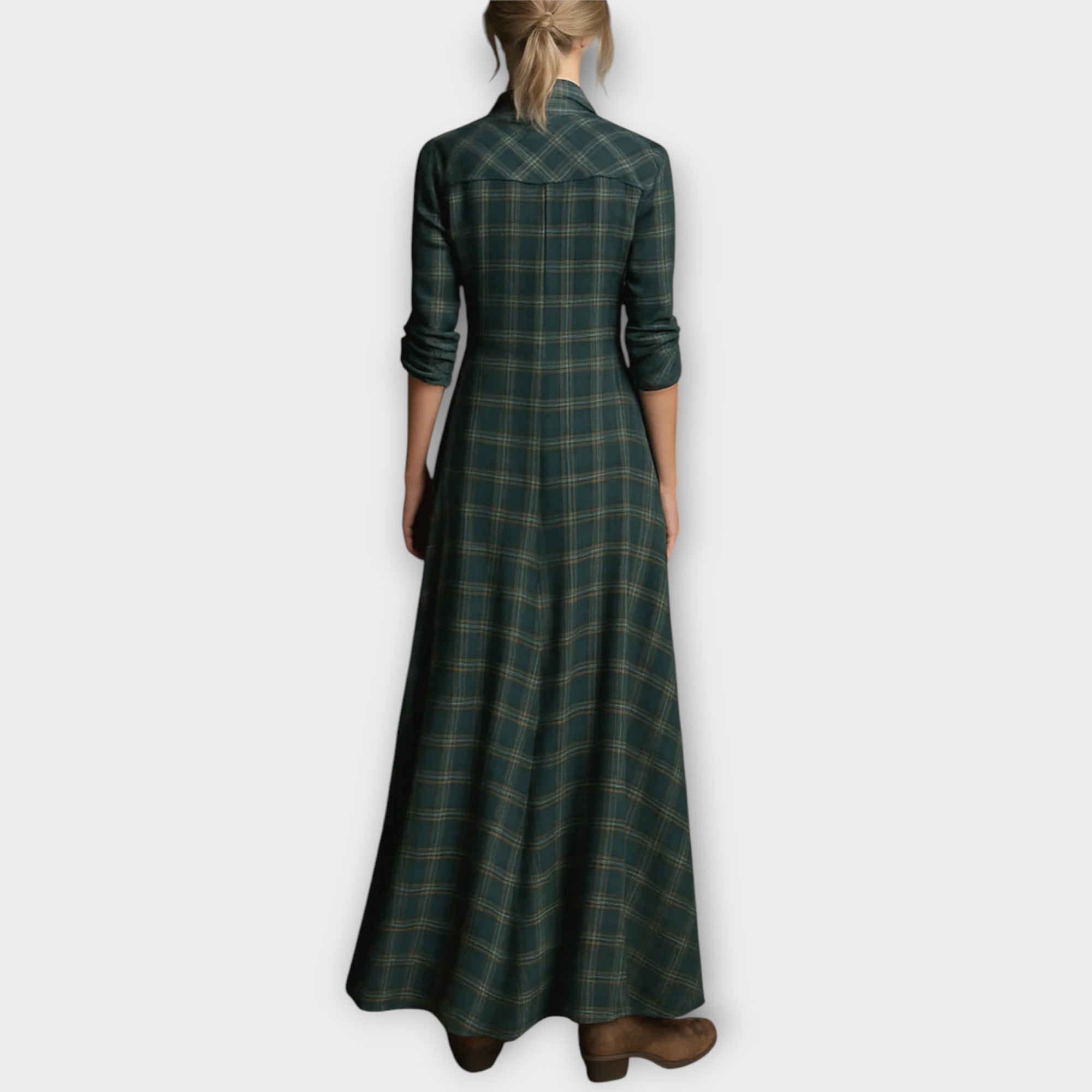 Plaid Button-Down Maxi Shirt Dress